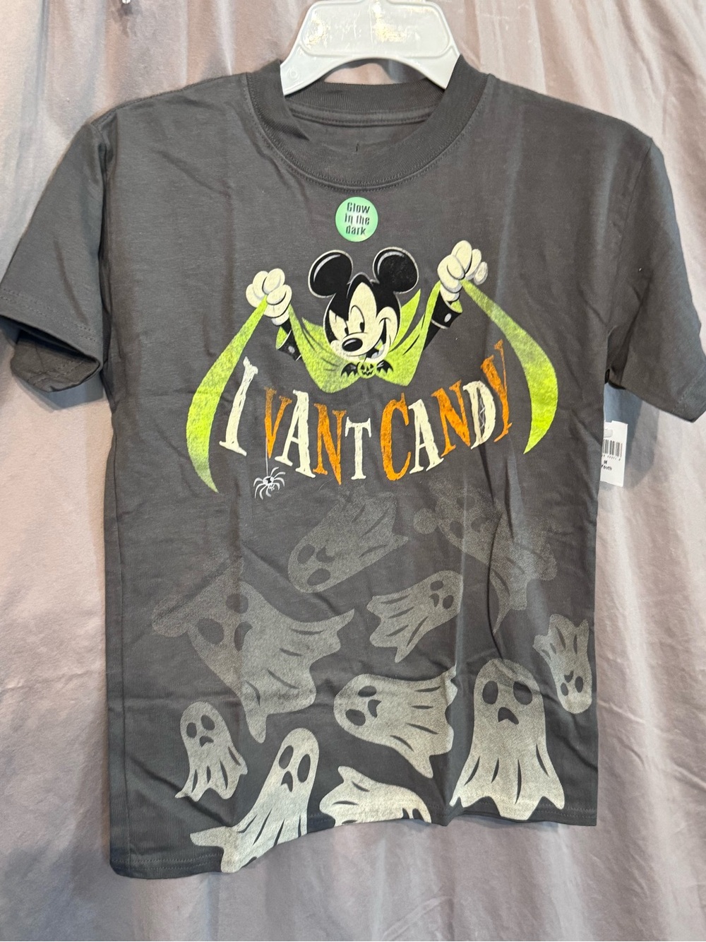 NWT Disney Parks Halloween T-Shirt with Mickey 'I Want Candy' Glow Graphic M